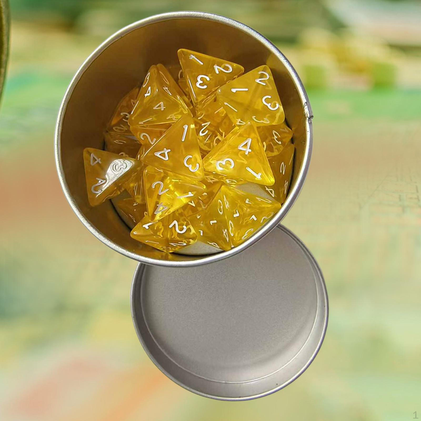 

25Pcs Acrylic Polyhedral Dice 4 Sided Portable with White Numbers Storage Case for Board жёлтый