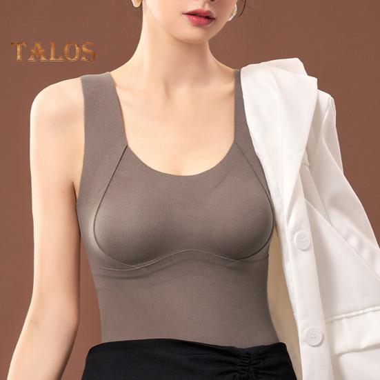 Winter Women Thermal Vest with Chest Pads Seamless Velvet Fast Temperature Lock Heating Slim Fit Elastic Sleeveless Inner Wear Bottoming Tank Top