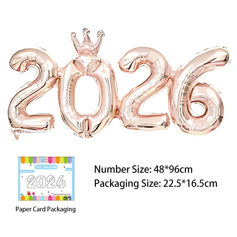Ballons Numériques à Foil 2026 avec Couronne Connectée pour Décoration de Fête du Nouvel An 2026 Fournitures de Célébration de Remise de Diplôme et d'Anniversaire