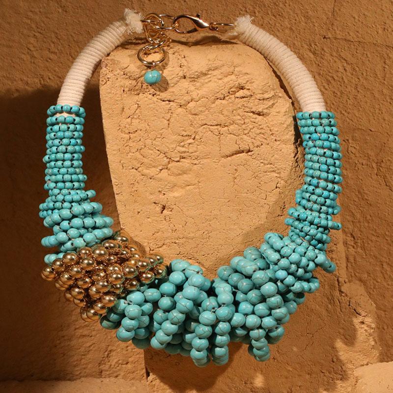 New Bohemian Turquoise Necklace Original Design Exaggerated Women's Collarbone Chain Multi-layer Bead Necklace