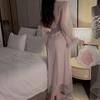 Dress Set Women's Solid Color Drawstring Halter Satin Long Dress with Padded O Neck Backless Sexy Pajamas for Women