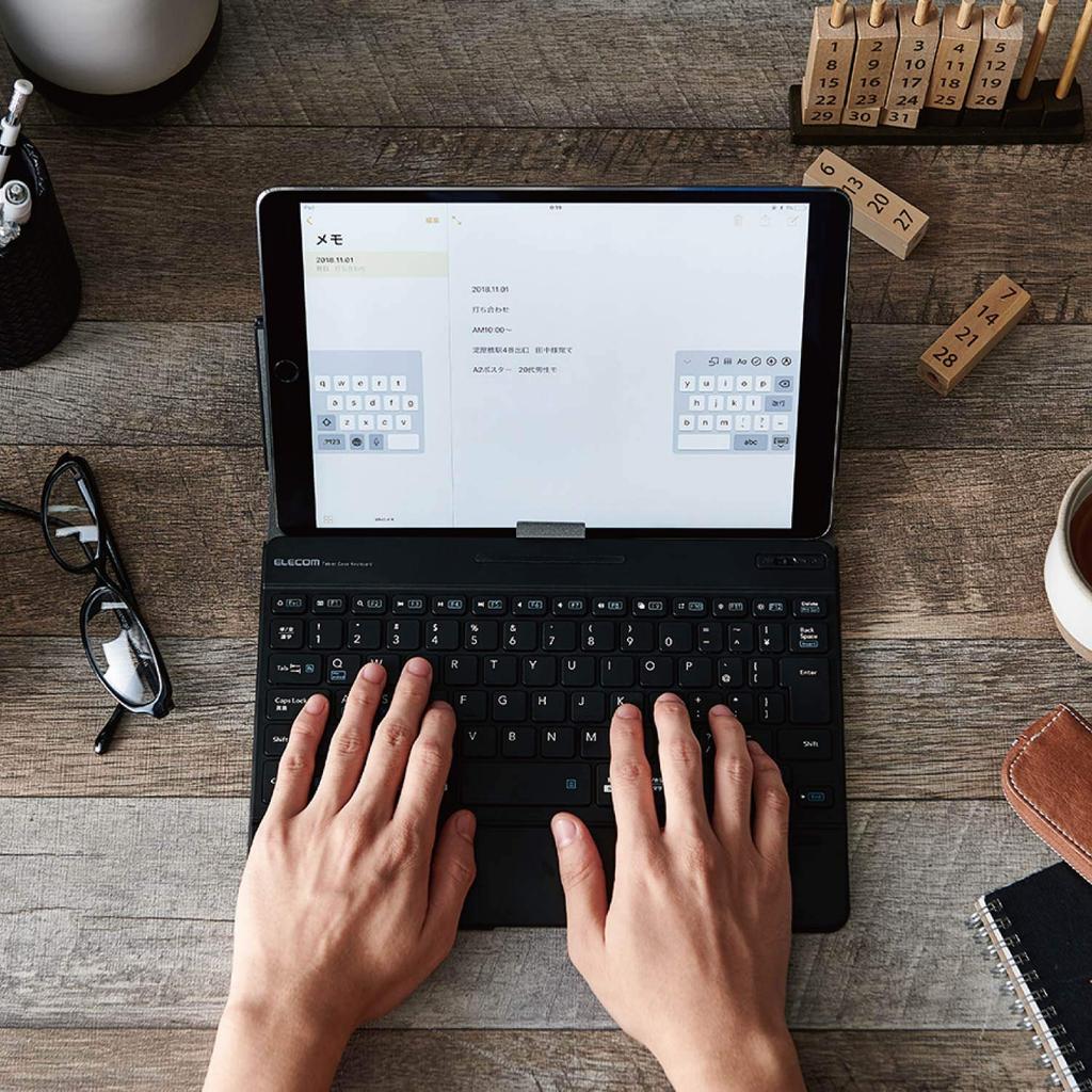 ELECOM Bluetooth Keyboard with Integrated Inch with iPad Pro Case, 8.5-11.1 (Compatible 9.7/10.5/11), Black, TK-CAP02BK/N