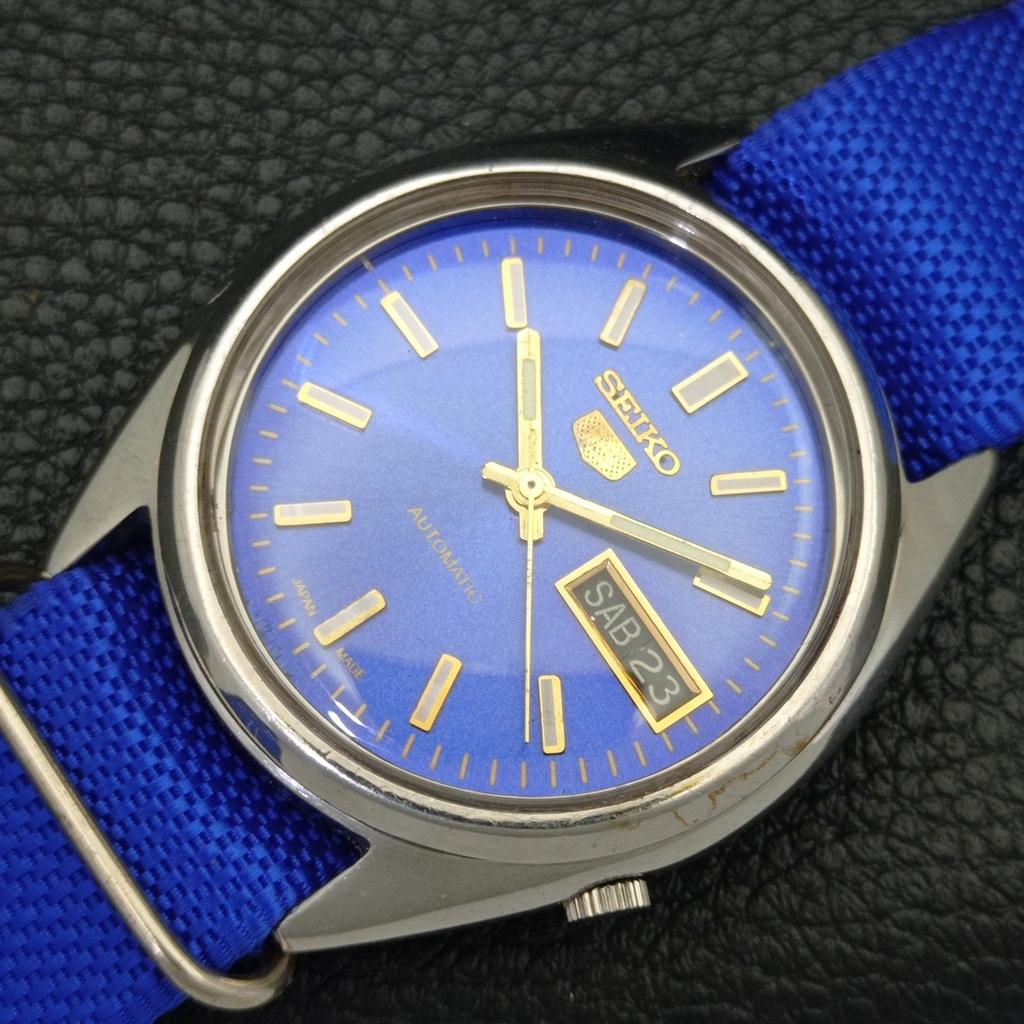 SEIKO 5 AUTOMATIC VINTAGE 7009A JAPAN MENS BLUE COLOR DIAL WATCH a702646-1 R209-a702646