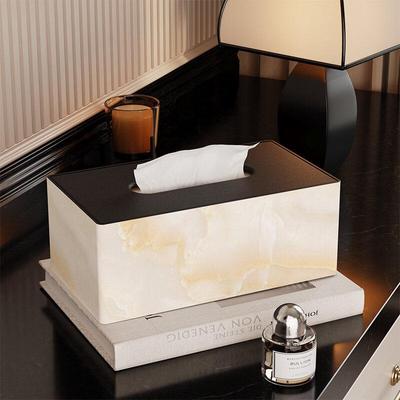Caja de pañuelos de cuero con patrón de mármol