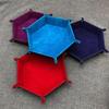 Practical Fashion Folding Hexagon Dice Game Storage Tray Holder Thick PU Leather Velvet Mat Office Supplies