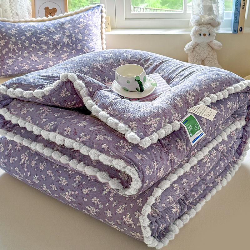 Verdickte Winterspitze Pompon Steppdecke – Warme Baumwolle für Einzel-/Doppelwohnheim, Frühling/Herbst