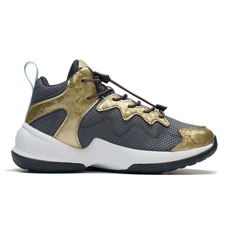 LiNing Youth  Rebound Shock Absorption Breathable Wear-Resistant Non-Slip Low-Top Basketball Shoes Kids Basketball Shoes Black Gold YKBS088-1