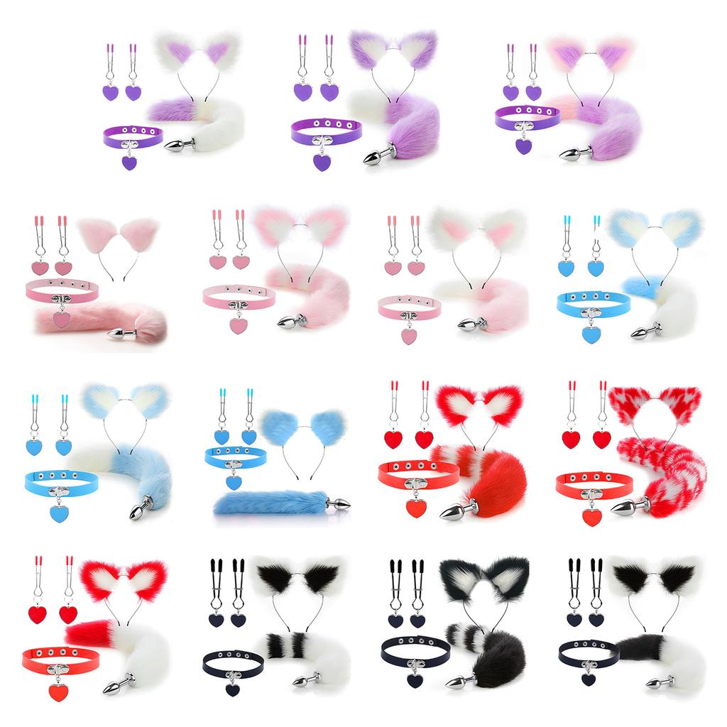 Female BDSM Sex Toys Heart Collar Nipple Clamps Rabbit Tail Anal Plug Rabbit Ears Headband Nipple Clamp for Woman Couple