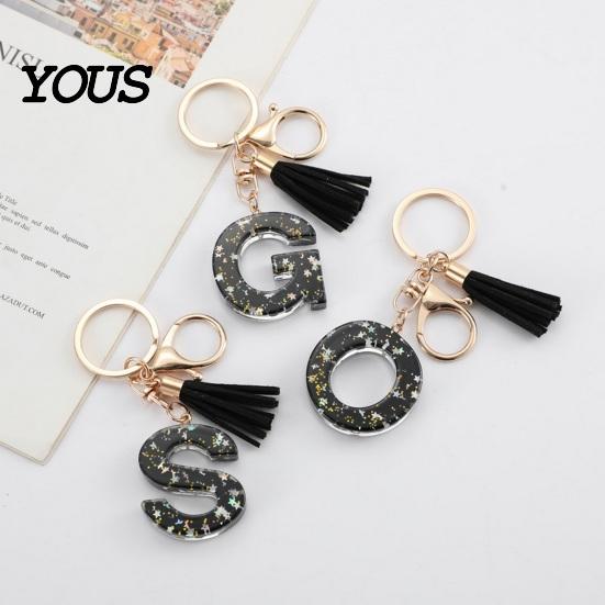 Lightweight Keychain Pendant, Sequins Star Letter A-Z Charm with Tassel, Gift Alphabet Initial Metal Keyring for Handbag Backpack Bag