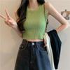 Green Knit Tank Top Sleeveless Short Women's Crop Top Solid Color Inner Wear Outer Skinny Short Vest Korean Fashion