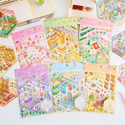 3D Cartoon Scenery Stickers: Cute DIY Miniature World for Journals and Decompression