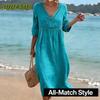 Fashion Summer Spring Solid Color Print V-Neck 1/2 Sleeves Casual Dresses