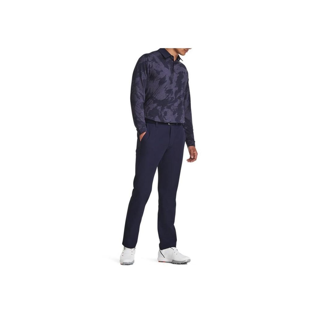Under Armour Playoff All Over Print Pattern Golf Long Sleeve Polo Shirt Men Tops Dark-Blue 1379727-410
