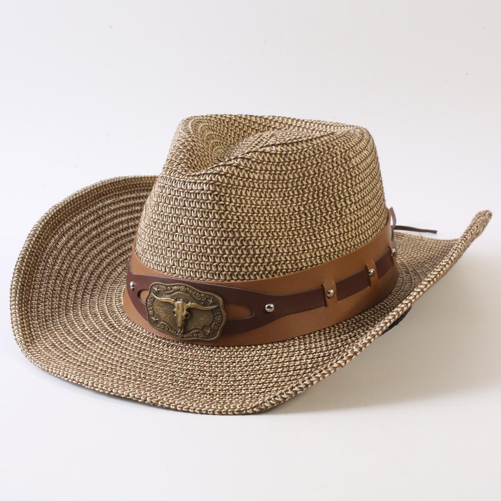 Beliebter europäischer und amerikanischer klassischer Strohgeflecht Western-Cowboyhut für Herren und Damen Outdoor-Mode OL-Stil Geflochtener Zylinder