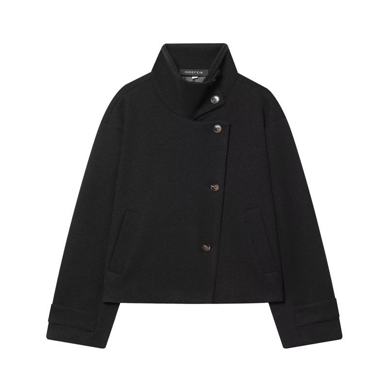 Womens Casual Stand Collar Long Sleeve Solid Color Commute Jacket Outerwear