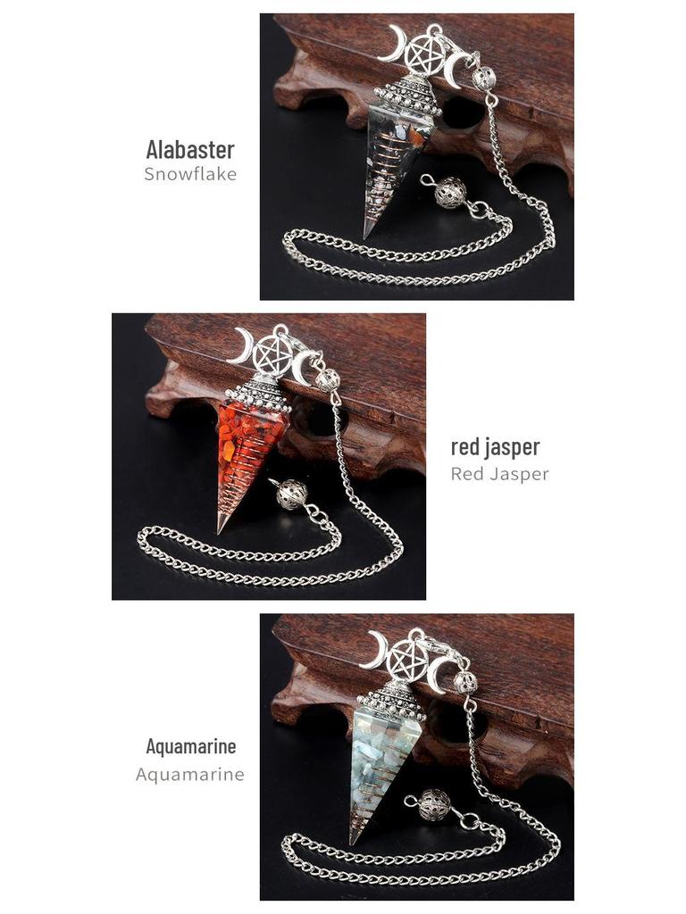 1690 Three-Phase Moon Seven Chakra Stone Resin Hexagonal Crystal Pendant Pendulum Cross-Border Jewelry