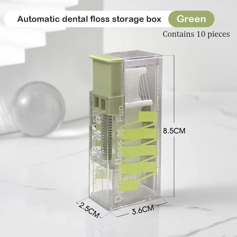 Portable Floss Dispenser Includes 10Pcs Floss Automatic Ejectable Floss Organiser Oral Care Press-on Disposable Flossing Sticks