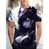 Trendy 3D Gothic Batgirl Round Neck T-shirt, Plus Size Men's Style, Dark Anime Style, Daily Wear