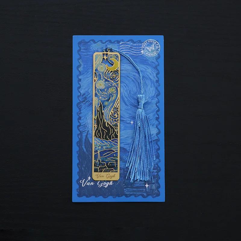 Hollow Metal Bookmark Oil Painting Style Rectangular Book Marks Exquisite Landscape Flower Reading Stationery School Supplies
