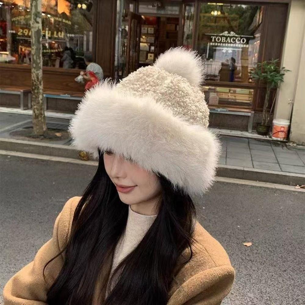 Thick Plush Plush Winter Hat Ear Covering Faux Fur Hats Gifts Basin Hats  Women