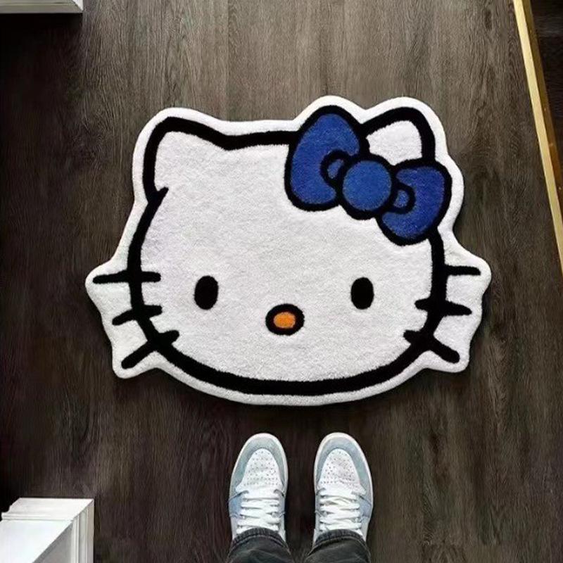 Cartoon Kitty Faux-Kaschmir Fußmatte - Unregelmäßige Form, Wasserabsorbierende Tür-/Badezimmermatte