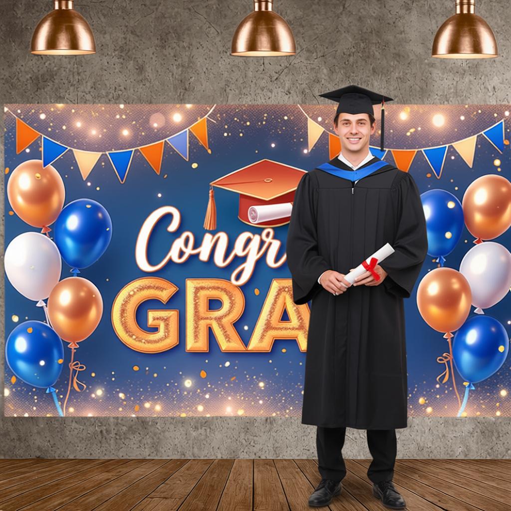 Graduation Banner Graduation Cap Design Academic Celebration Display Graduation Background Triangular Flags Grad Party Backdrop