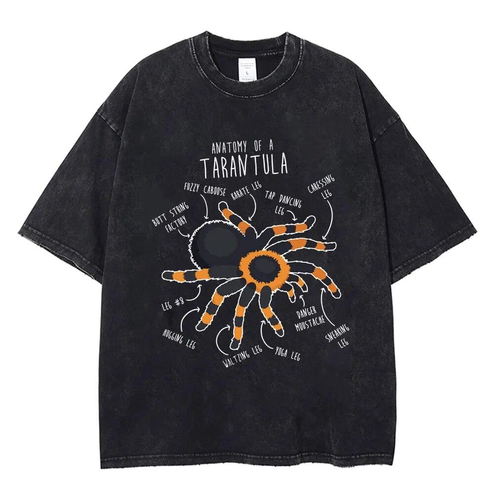Spider Print Washed Vintage T Shirt Hip Hop Unisex Women T-shirt Harajuku Gothic Punk Cotton Summer Loose T Shirts Streetwear Y2k