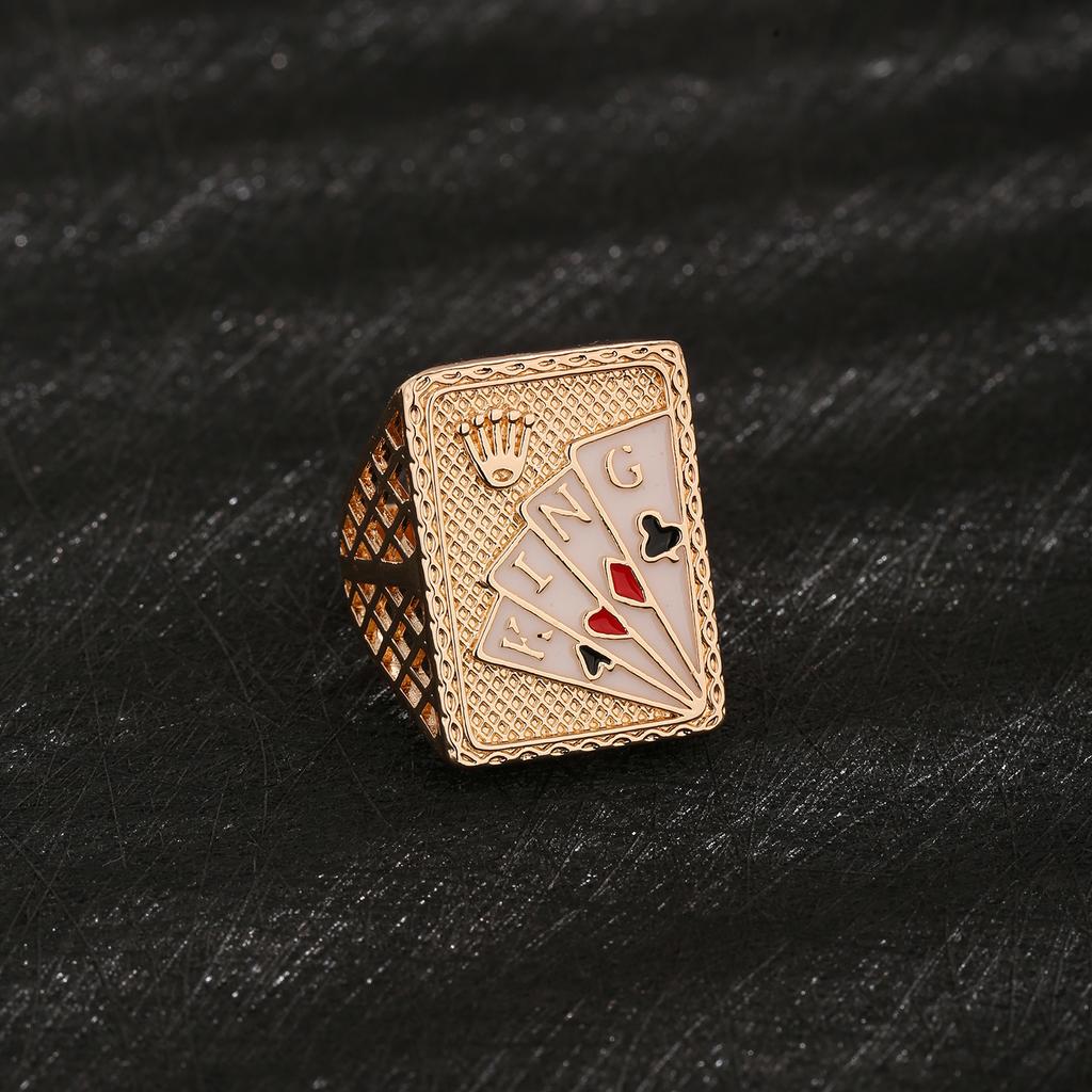 Minimalistický mosazný pokerový prsten pozlacený 14karátovým zlatem, šperk s hracími kartami, hip hop unisex doplňky, dárek