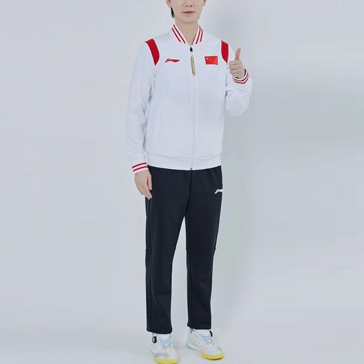 Li Ning Ping Pong Champion Series Solid Color Logo Straight Leg Knitted Sports Pants Unisex Pants Black AKLT239-1