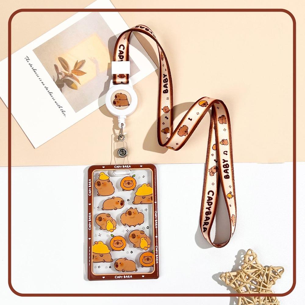 Cute Cartoon Capybara Photocard Holder Transparent with Lanyard Photo Protector Case Keychain Card Cover Photo Storage