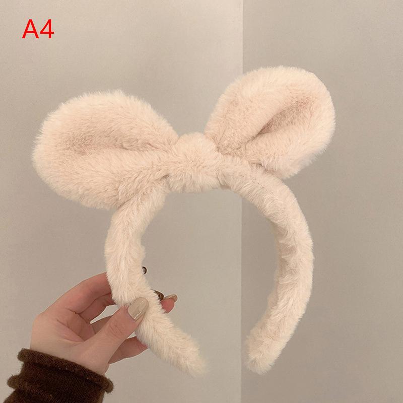 1Pc Rabbit Ear Plush Headband Women Solid Color Plush Hairband Hair Hoop Girls Fashion Makeup Hair Accessories