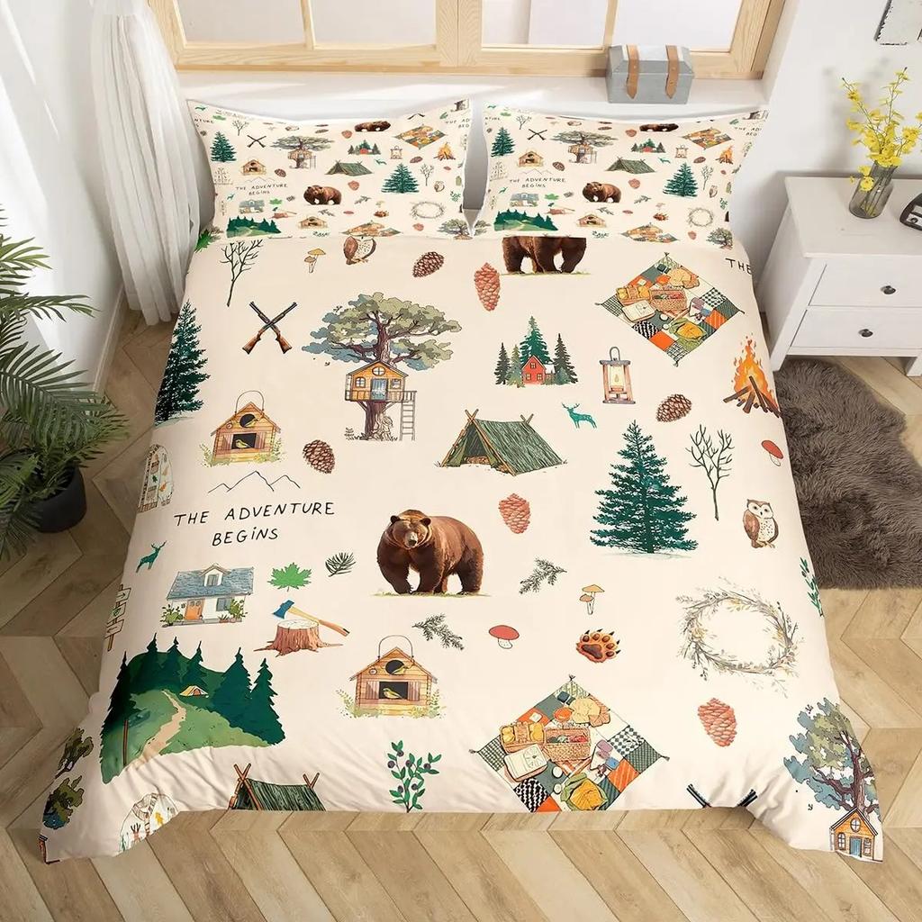 Comforter 3D Printed Cute Bear And Dog With Cartoon Animal Bedding Wild Animals Queen Size Comforter Set