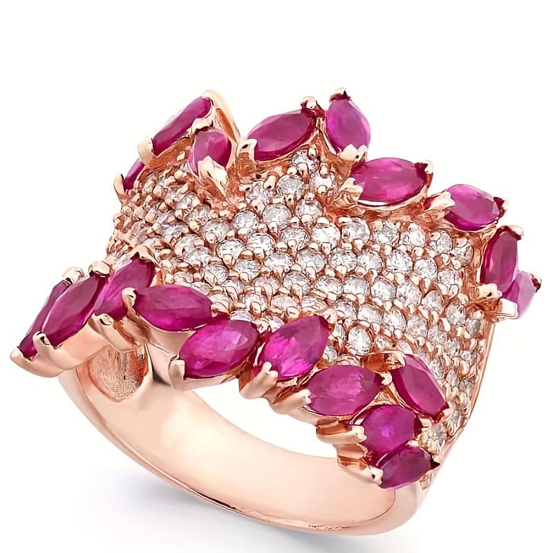 Luxury  Rose Gold Color Inlaid Pink White Cubic Zirconia Ring Exquisite Engagement Wedding Rings for Women Jewelry