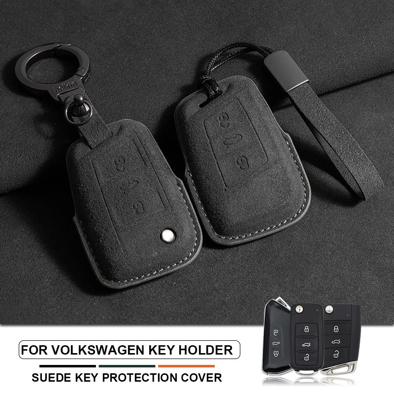 Wildleder Autoschlüsselhülle Abdeckung Schlüsselanhänger Für VW Volkswagen Golf 7 MK7 Tiguan MK2 Golf 8 ID.3 ID.4 MK8 Cupra Für Skoda Octavia Kodiaq