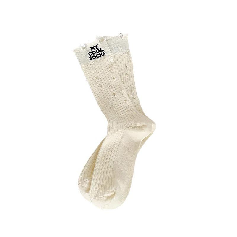 Damen Frühling und Sommer Dünner Stil Trend Neue Buchstaben Loch im Rohr Stapelsocken