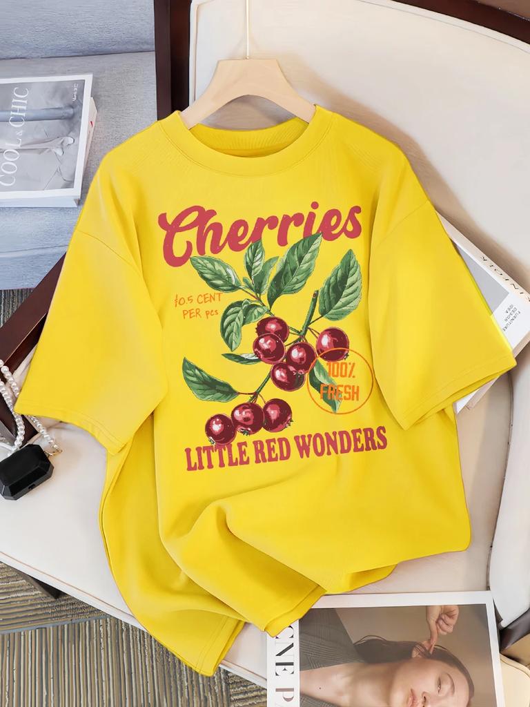 Cherries Fresh Little Red Wonders Design Women T-Shirt Casual T Shirts Hip Hop Female Sportswear Summer Soft Top