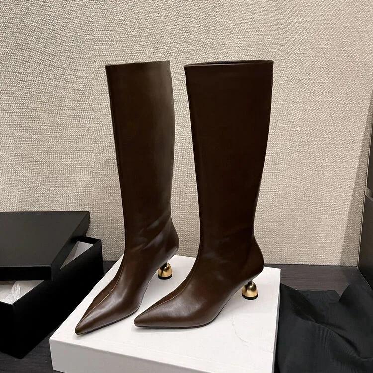 Fashion New Black Brown Irregular Wine Glass heel Long Boots European American Fashion 6cm High Heels Commuting Shopping Women Boots 40