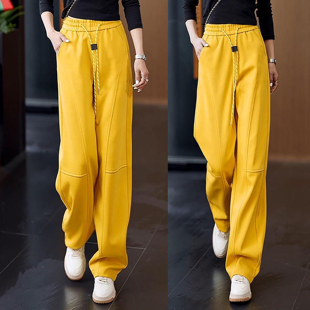 Women's Yellow Straight-Leg Sporty Casual Sweatpants - Spring/Autumn 2025 Collection
