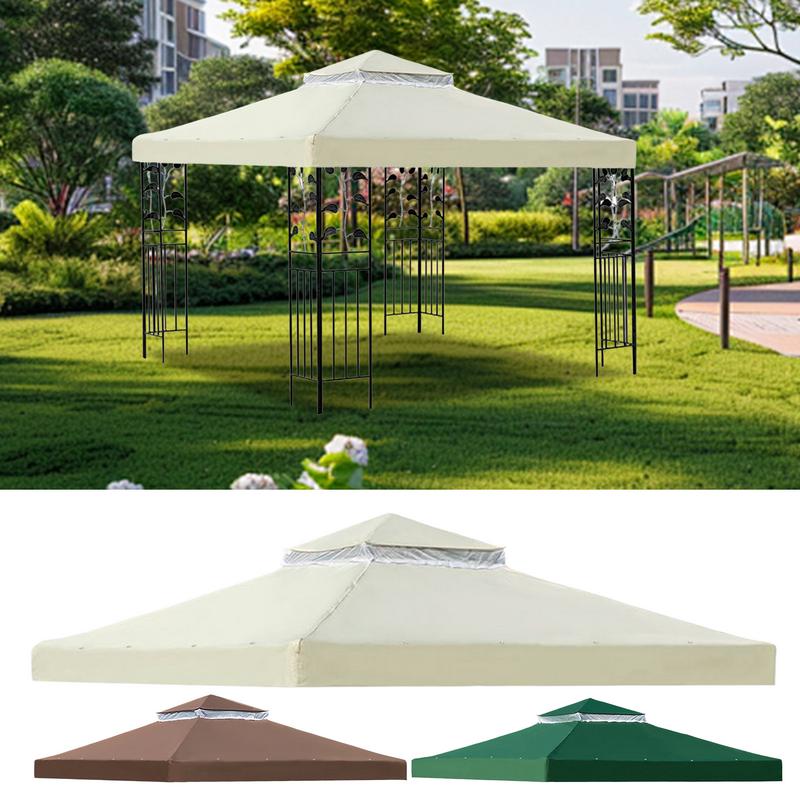 Outdoor Replacement Canopy Top 10x10ft 300D Polyester Cloth Double Tier Gazebo Roof Cover Garden BBQ Gazebo Top Replacement Cove