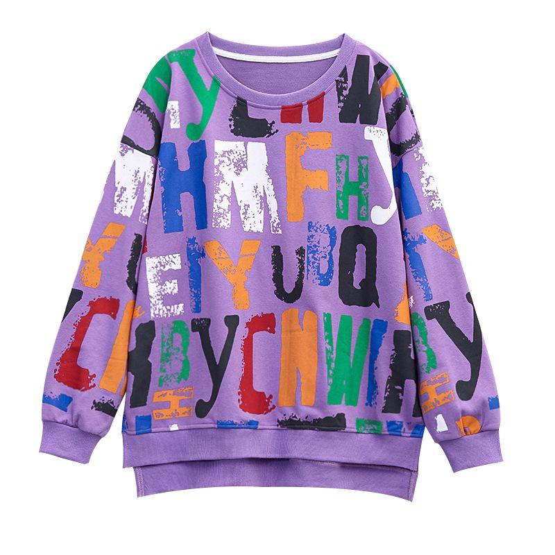 Buchstabenprint Damen Pullover Laternenärmel Langarm Kontrastfarbe T-Shirt Locker Lässig Frühling Herbst Modische Koreanische Tops