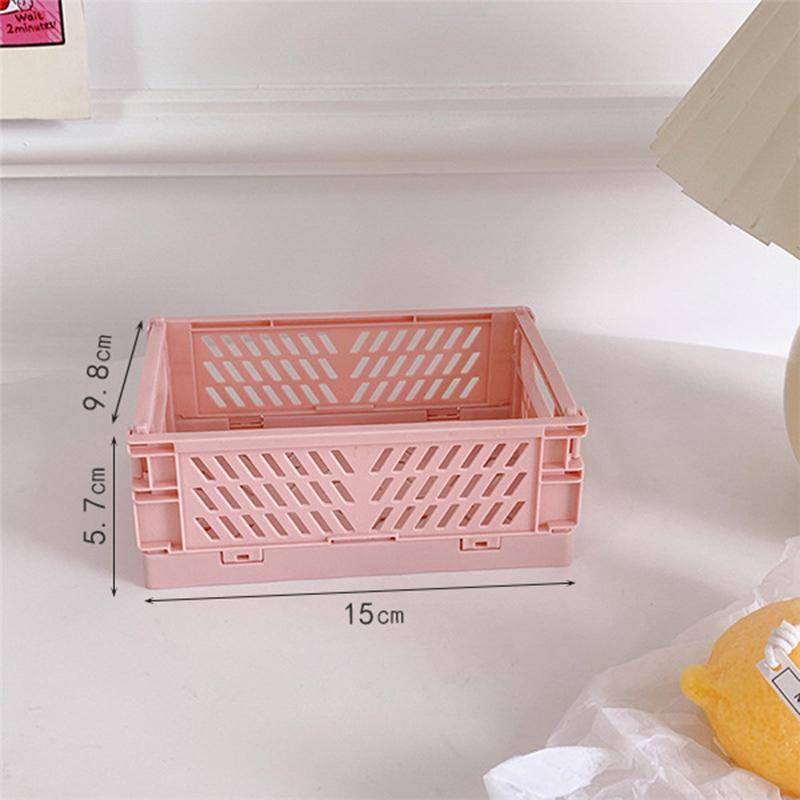 

Mini Plastic Storage Box Collapsible Storage Container Desktop Cosmetic Basket S рожевий