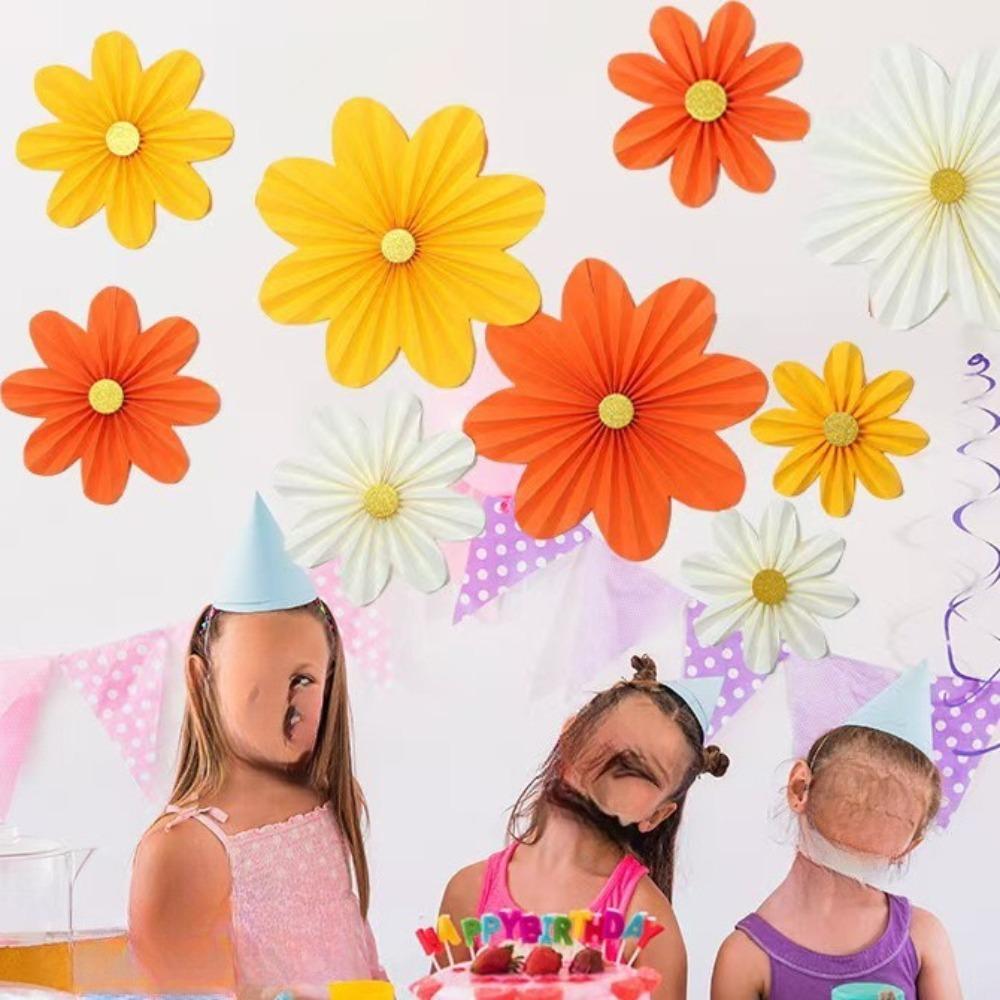 9pcs DIY Crafts Folding Fan Hanging Ornaments Garlands Daisy Hanging Banners  Kindergarten Classroom