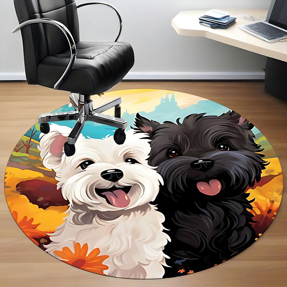 1PC Puppies Flowers Office Round Area Rug,  Mat Suitable ForOffice, Under Office Chairs Bedroom Living Room Home Decor, Room Deco