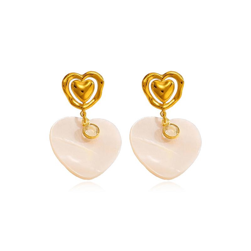 INS Style Natural Shell Heart Earrings Minimalist Luxury 18K Gold Stud Earrings Premium Tarnish Free Ear Jewelry