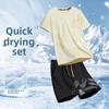 Men's T-Shirt +Shorts Two Piece Suit Summer Quick Dry Breathable Fitness Short Sleeve Sets Outdoor Tennis Sports Outfit