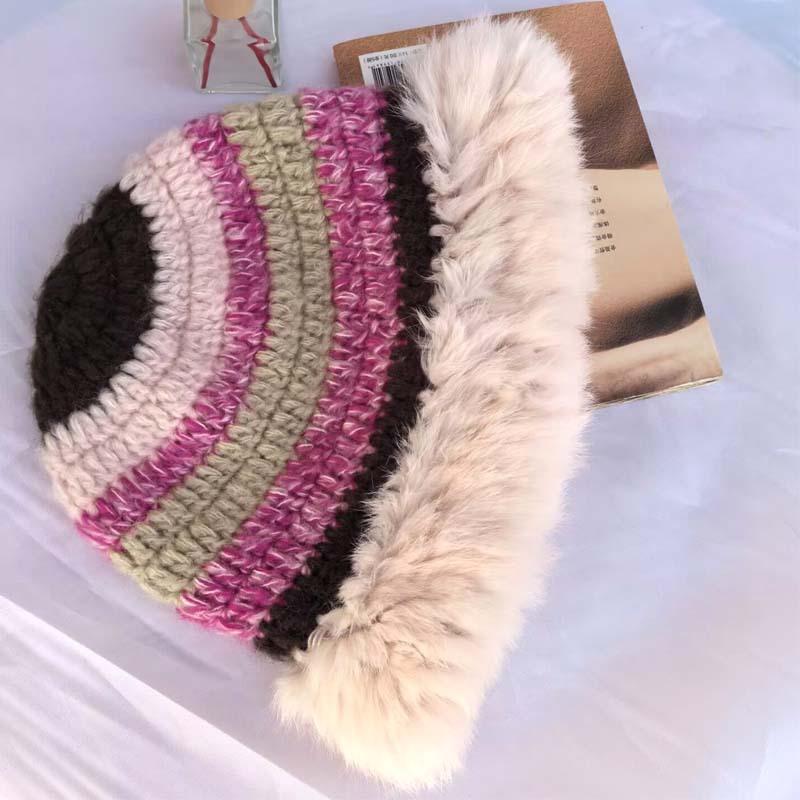 Knitted hat autumn and winter hat women's warm and cold autumn and winter ear protection face small bag head wool hat trendy rabbit fur hat