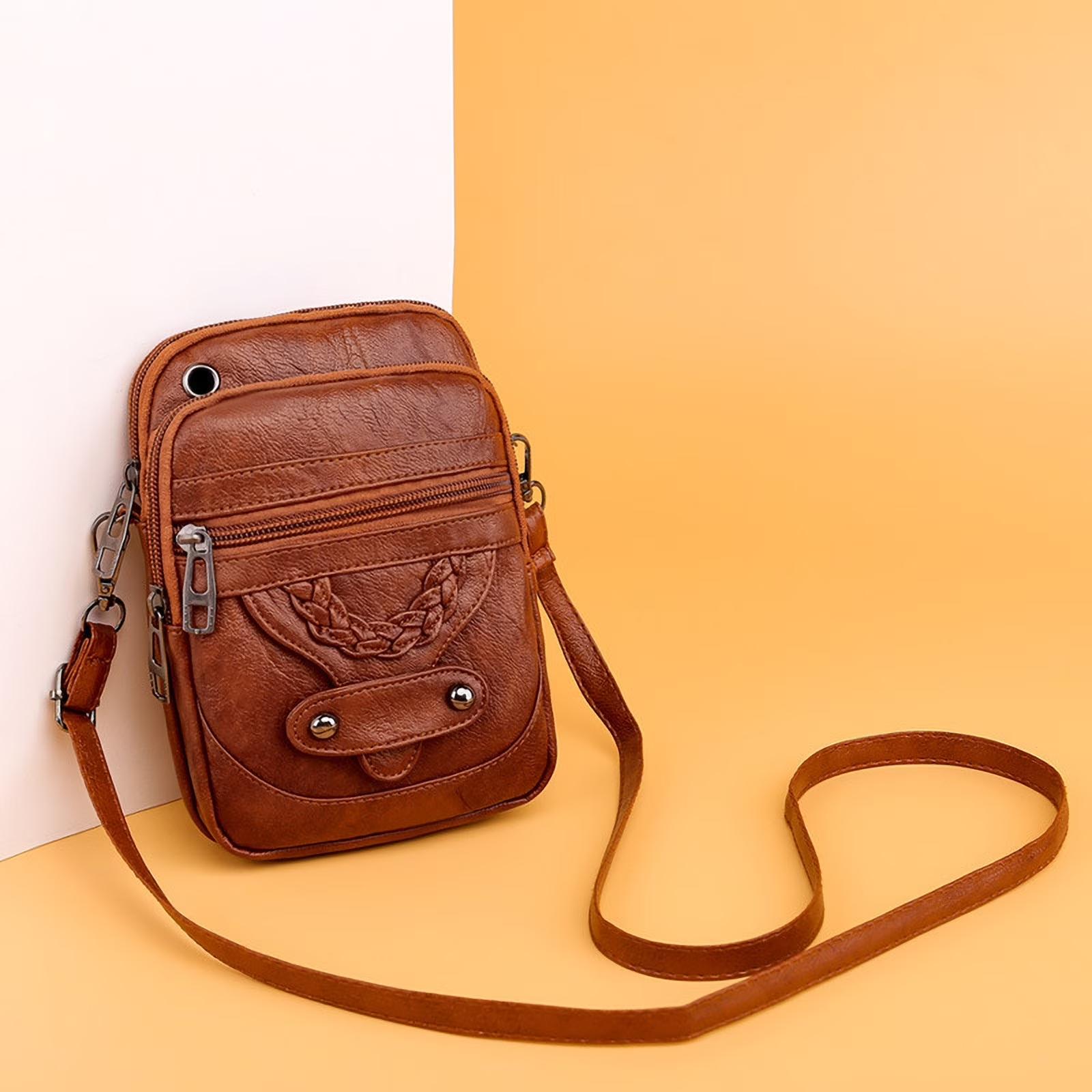 

Women Crossbody Bag Small Shoulder Bag Vintage Style Phone Bag Multi Pocket Lightweight Adjustable Strap Casual Everyday Use One Size коричневий