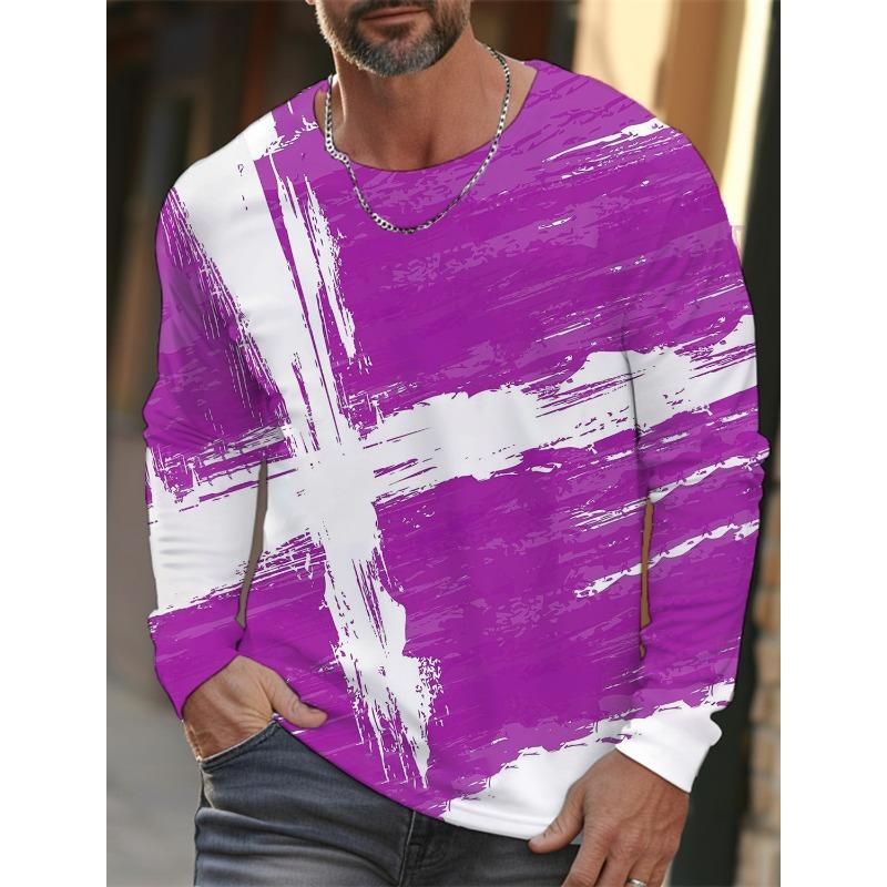 Men's Long-sleeved T-shirt 3D Printed Cross Color Printing Men's Long-sleeved T-shirt Autumn Tops HD Pattern Printed T-shirt