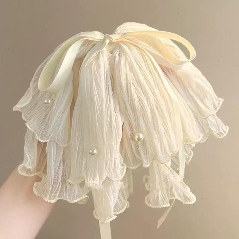 Barrette à cheveux en maille avec grand nœud en ruban – Accessoire élégant pour demi-queue