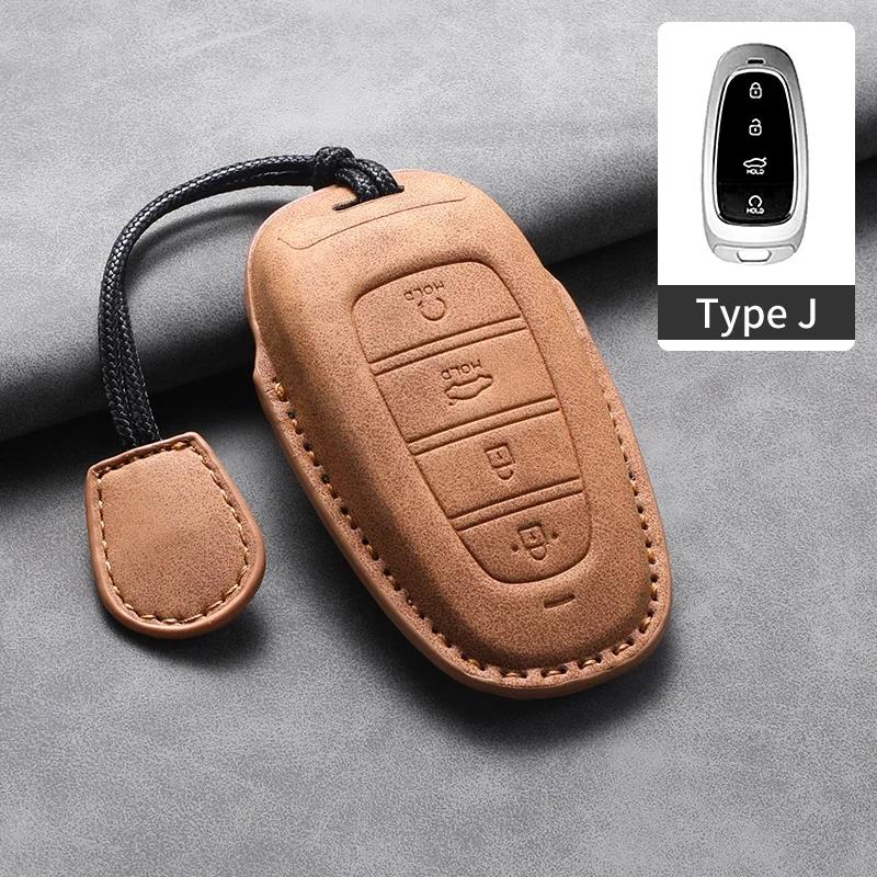 

4 Buttons Leather Car Key Holder Case Cover for Hyundai Tucson Solaris Sonata Hybrid NEXO NX4 Santafe Dn8 Car Key Holder Shell